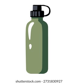 Outdoor water bottle in flat vector style for hiking and camping activities. Perfect for travel icons, adventure kits, and fitness graphics.