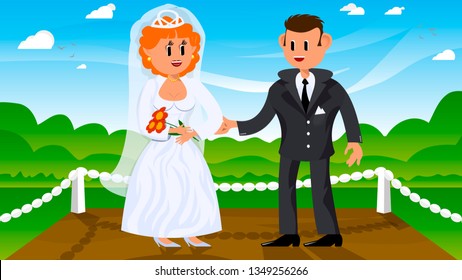 outdoor wedding with sun and clouds. flat design. vector