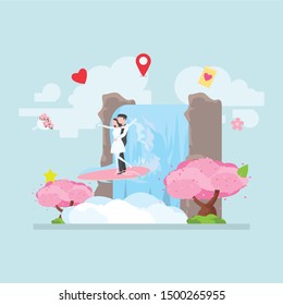 Outdoor wedding at the waterfall