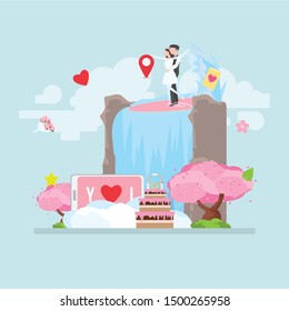 Outdoor wedding at the waterfall