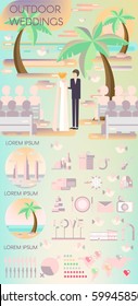 Outdoor weddings infographics.Modern design with elements for your infographic.Bride and groom and icons on the theme of the wedding ceremony.