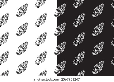 outdoor whistle with compass doodle seamless pattern on black white background set. engraving whistle background. emergency whistle hatching wallpaper. pattern background with whistle for adventure