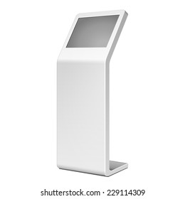 Outdoor White. Payment Terminal. ATM, POS, POI Advertising Stand On White Background. 3D Mock Up, Template. Illustration Isolated On White Background. Vector EPS10