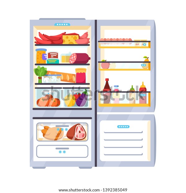 製品 野菜 果物 肉 乳製品を備えた屋外用白い冷蔵庫 冷凍庫で