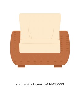 Outdoor wicker armchair. Garden furniture, backyard landscape cartoon vector illustration svg