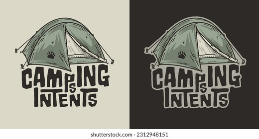 Outdoor wild camping print. Mountains adventure. Wanderlust summer forest explore