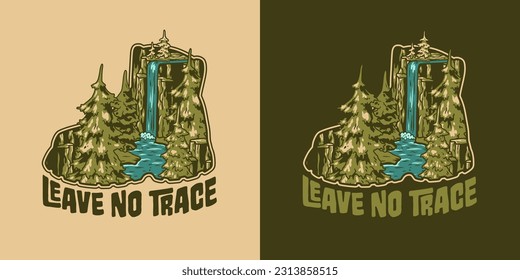 Outdoor wild camping print. Mountains adventure waterfall. Wanderlust summer forest explore