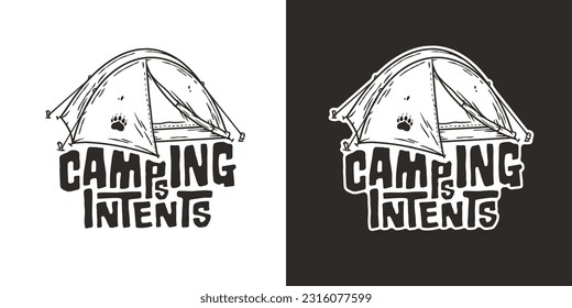 Outdoor wild camping print. Mountains adventure. Wanderlust summer forest explore