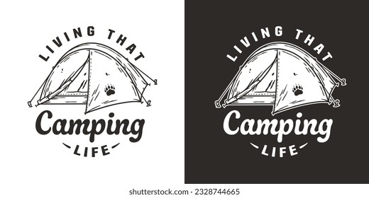 Outdoor wild camping print. Mountains adventure. Wanderlust summer forest explore