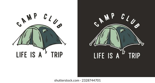 Outdoor wild camping print. Mountains adventure. Wanderlust summer forest explore