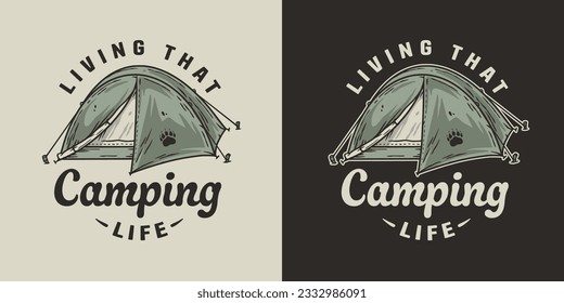 Outdoor wild camping print. Mountains adventure. Wanderlust summer forest explore
