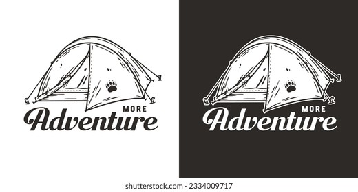 Outdoor wild camping print. Mountains adventure. Wanderlust summer forest explore