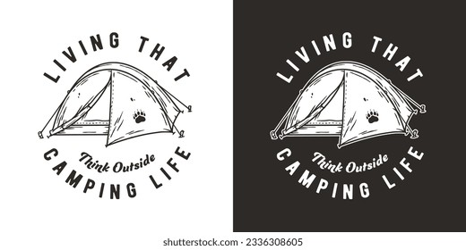 Outdoor wild camping print. Mountains adventure. Wanderlust summer forest explore