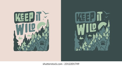 Outdoor wild camping print. Travel and adventure. Wanderlust summer forest explore hiking.