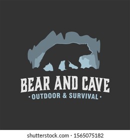 Outdoor wild cave bear logo, animal wildlife forest mountain, adventure camping logo badge emblem design.