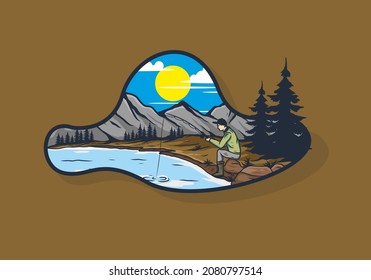 Outdoor wild fishing illustration drawing
