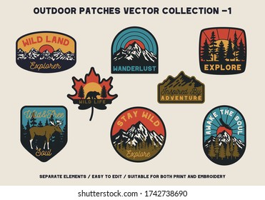 Outdoor Wild Land Adventure Patches Vector Collection For Clothing and Other Uses