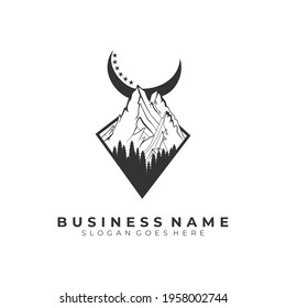 outdoor wild life icon, vintage mountain , hill, and pines logo vector design template
