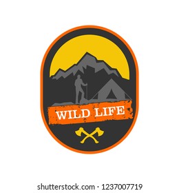 Outdoor Wilderness, Mountain Adventure Retro Badge