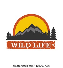 Outdoor Wilderness, Mountain Adventure Retro Badge