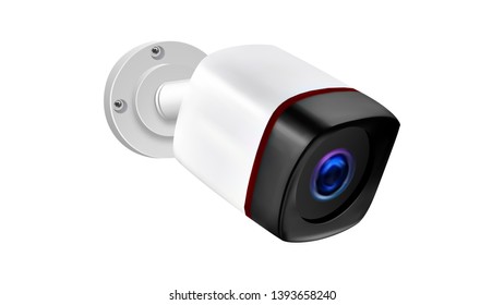 Outdoor Wireless Surveillance Video Camera Vector. Protection Closed-circuit Television Camera For Monitoring Outbuildings Territory. Guard Alarm Record System Realistic 3d Illustration