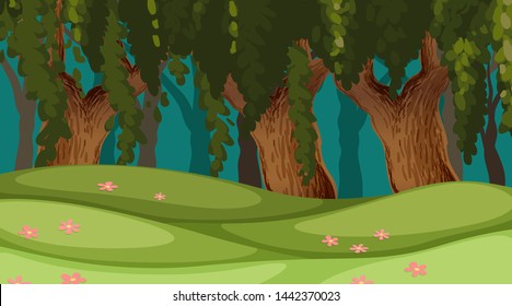 Outdoor wood background scene illustration