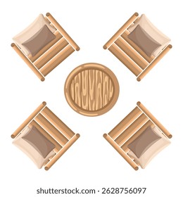 Outdoor wooden armchairs with table. Entourage design. Furniture for architectural landscape plans. Vector.