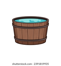 outdoor wooden tub cartoon. water relax, natural lifestyle, antique fresh outdoor wooden tub sign. isolated symbol vector illustration