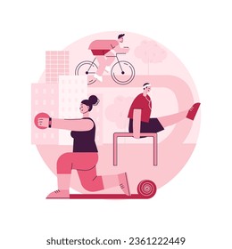 Outdoor workout abstract concept vector illustration. Cardio workout, street gym equipment, outdoor bodyweight training, calisthenics park, exercise program, cycling facility abstract metaphor.