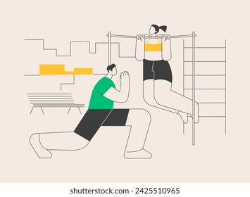 Outdoor workout abstract concept vector illustration. Cardio workout, street gym equipment, outdoor bodyweight training, calisthenics park, exercise program, cycling facility abstract metaphor.