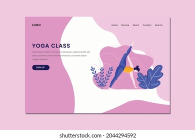 
Outdoor yoga classes landing page. Peaceful woman doing yoga at home landing page in flat style Premium Vector