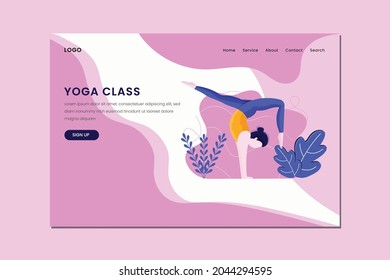 
Outdoor yoga classes landing page. Peaceful woman doing yoga at home landing page in flat style Premium Vector