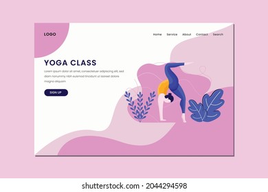 
Outdoor yoga classes landing page. Peaceful woman doing yoga at home landing page in flat style Premium Vector