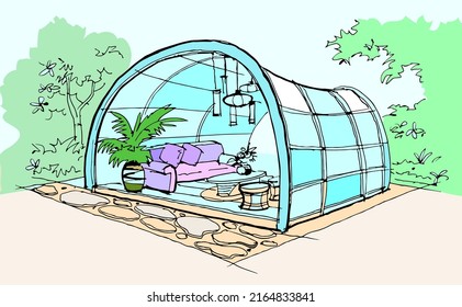 Vector de área de relajación al aire libre para idea de diseño, tarjeta, ilustración