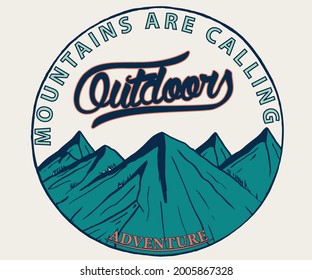 Outdoors adventure  t shirt design. Mountain sticker artwork. Wild trek vector illustration for apparel and others.   