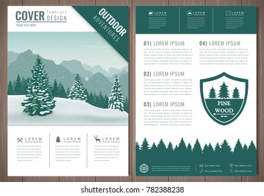 Outdoors flyer design with mountains landscape. Brochure headline for Sport and Recreation. Vector 