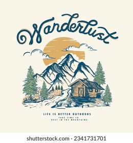 outdoors graphics prints, wanderlust vibes , mountain, road, sunset, Mountain camping. Adventure vintage print design for t shirt and others. National park graphic artwork for sticker, poster,