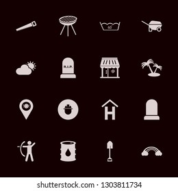 outdoors icon set with builder, grill and shop vector illustration