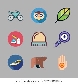 outdoors icon set. vector set about palm, charity, motorcycle and gardening icons set.