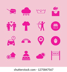 outdoors icon set. outdoors vector with rain, shop and delicate gentle degrees icons illustration