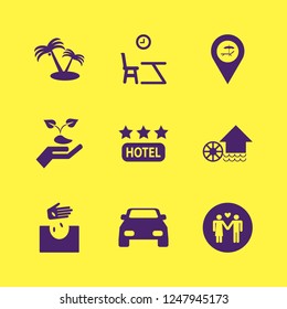 outdoors icon. outdoors vector icons set beach location, lesson begining, car and water mill
