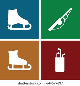 Outdoors icons set. set of 4 outdoors filled icons such as ice skate, fishing rod, golf putter