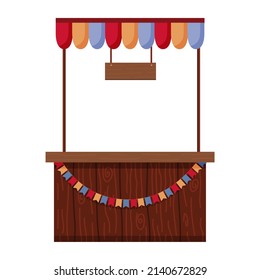 Outdoors Market Stall Counter Tent For Sale Isolated On White Background. Flat Vector Illustration