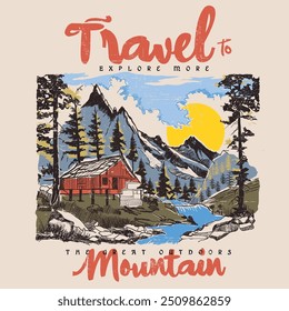 outdoors print. The great outdoors. Explore more print design. Outdoor at the mountain retro print design for t shirt and others