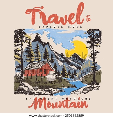 outdoors print. The great outdoors. Explore more print design. Outdoor at the mountain retro print design for t shirt and others