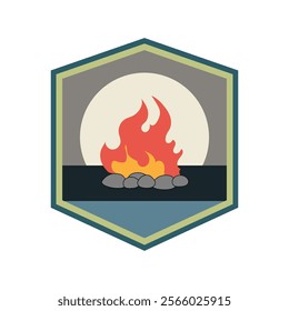 outdoors retro bonfire badge cartoon. scout adventure, classic embroidery, heritage rustic outdoors retro bonfire badge sign. isolated symbol vector illustration