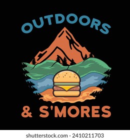 
Outdoors and S'mores - typography T-shirt Design. This versatile design is ideal for prints, t-shirt, mug, poster, and many other tasks. Good Quotes For Camping. 