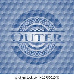 Outer blue emblem or badge with abstract geometric pattern background. Vector Illustration. Detailed.