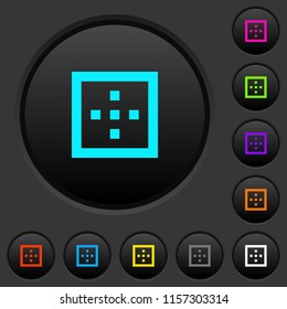 Outer borders dark push buttons with vivid color icons on dark grey background