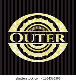 Outer gold shiny emblem. Vector Illustration. Detailed.